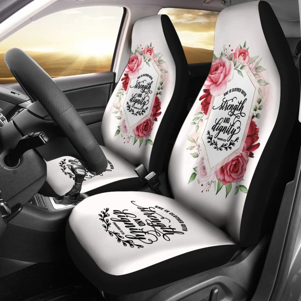 Proverbs: She Is Clothed With Strength And Dignity Custom Pink Flowers Themed Car Seat Covers