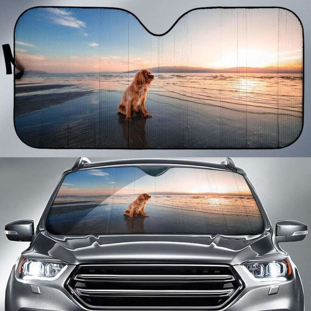 Dog Dusk Beach Seashore HdK Car Sun Shade