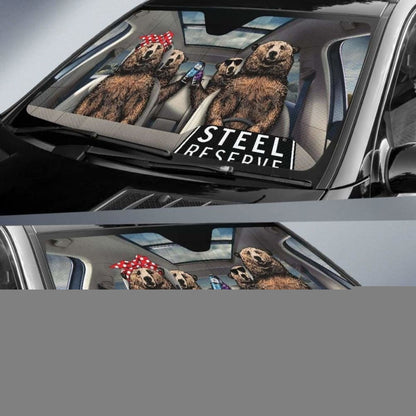 Family Bear Drink Beer Steel Reserve Car Sun Shade Funny