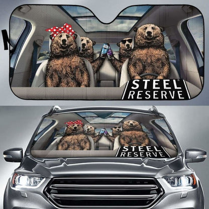 Family Bear Drink Beer Steel Reserve Car Sun Shade Funny