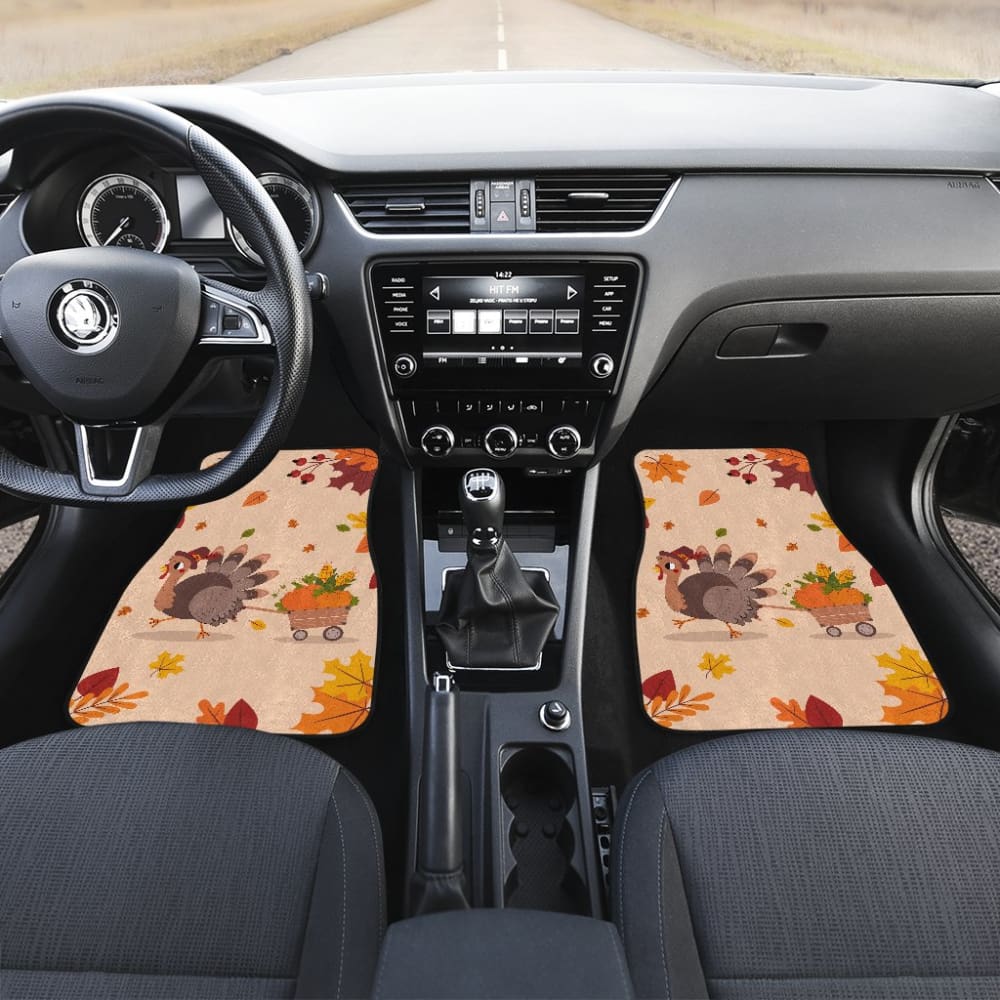 Thanksgiving Turkey Happy Moments With Autumn Leaves Car Floor Mats
