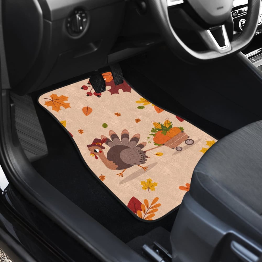 Thanksgiving Turkey Happy Moments With Autumn Leaves Car Floor Mats