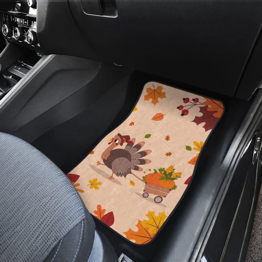 Thanksgiving Turkey Happy Moments With Autumn Leaves Car Floor Mats