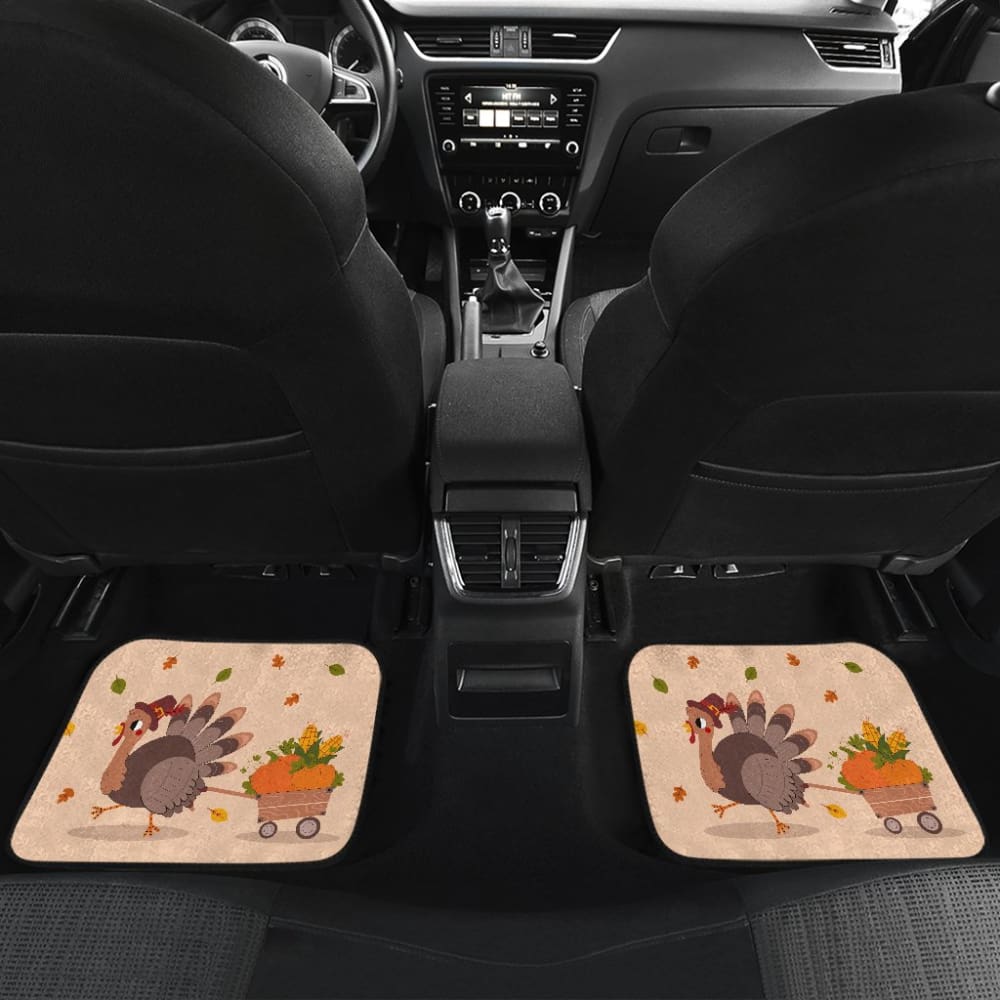 Thanksgiving Turkey Happy Moments With Autumn Leaves Car Floor Mats