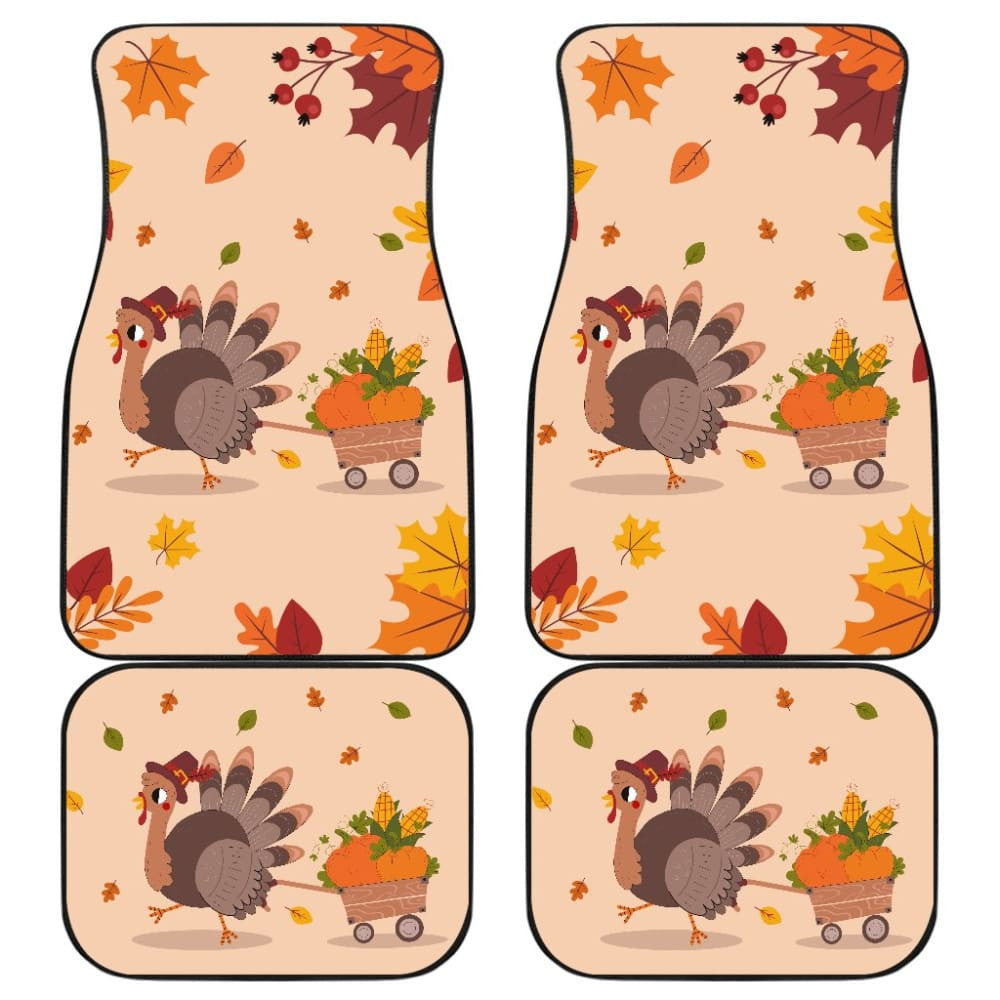 Thanksgiving Turkey Happy Moments With Autumn Leaves Car Floor Mats