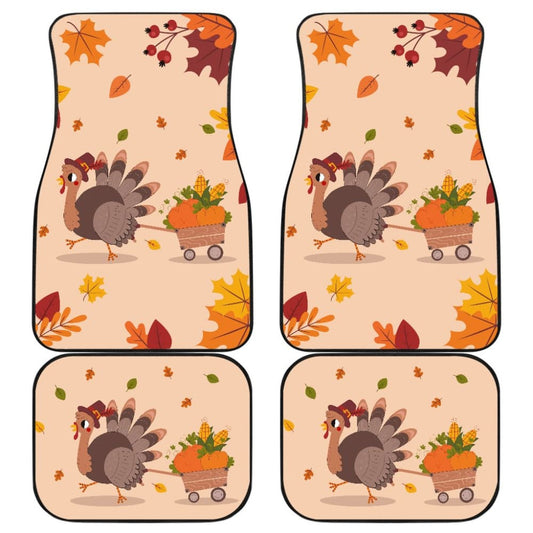 Thanksgiving Turkey Happy Moments With Autumn Leaves Car Floor Mats