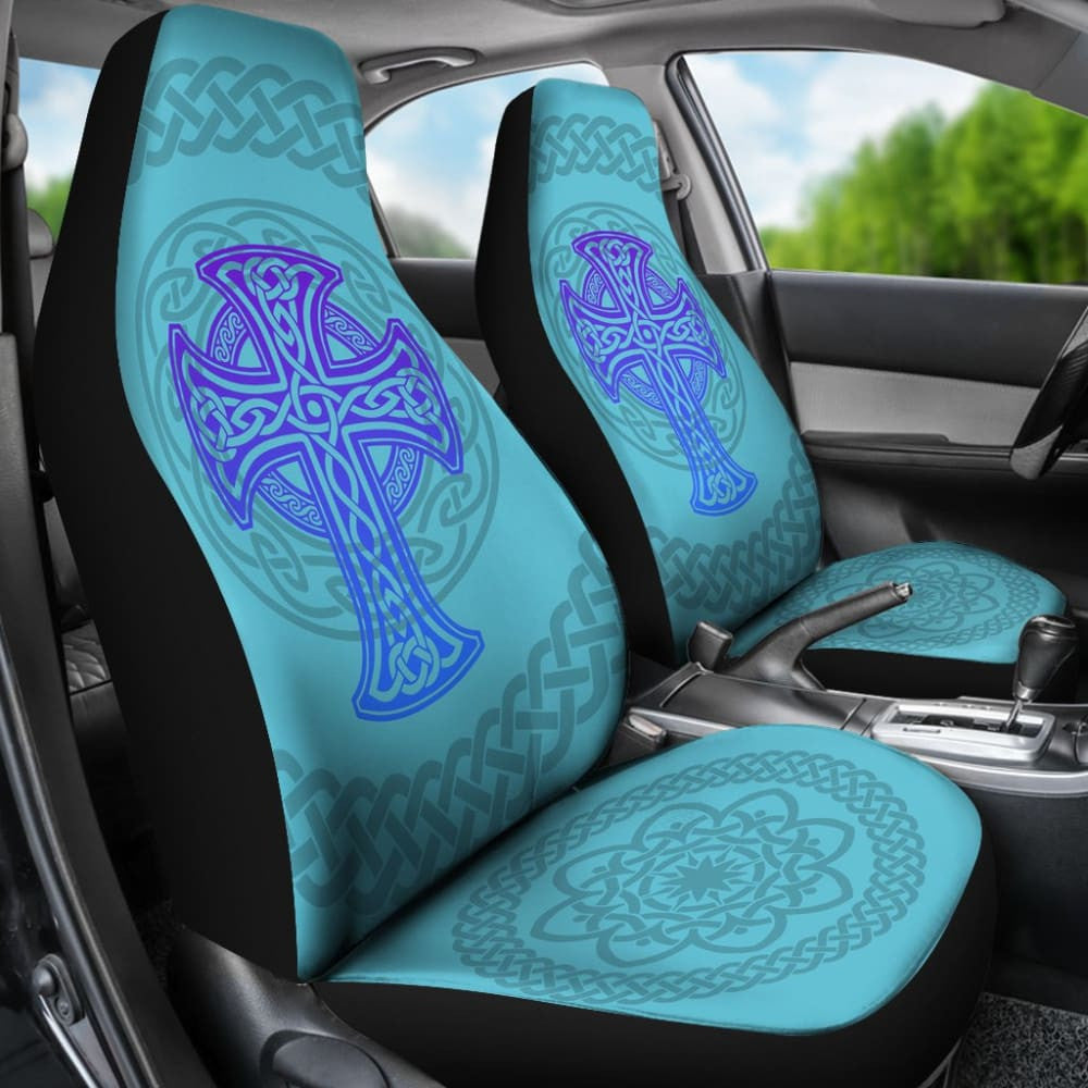 Celtic Cross Car Seat Covers Knot Circle Set Light Of Blue