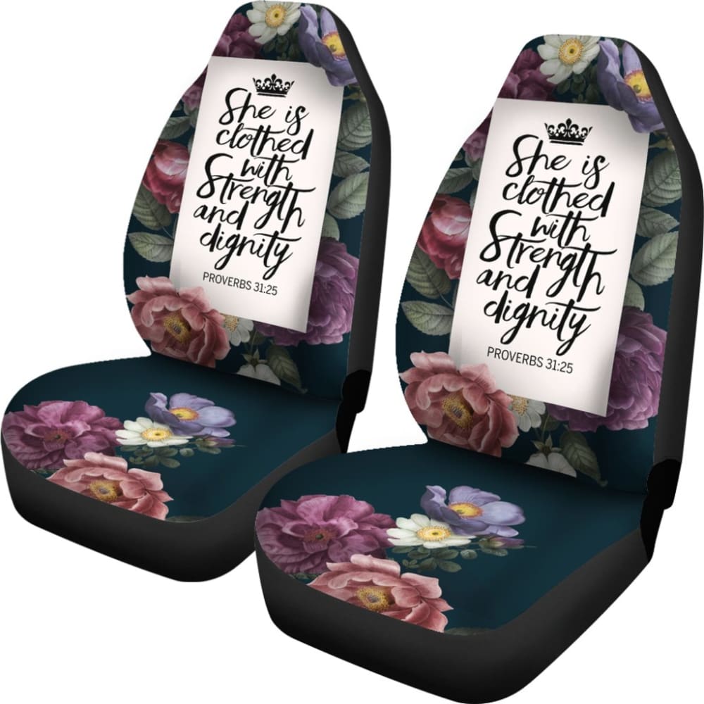Proverbs: She Is Clothed With Strength And Dignity Custom Queen Crown And Multi Flowers Car Seat Covers