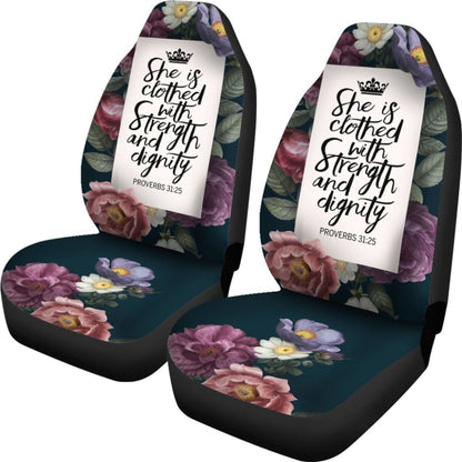 Proverbs: She Is Clothed With Strength And Dignity Custom Queen Crown And Multi Flowers Car Seat Covers