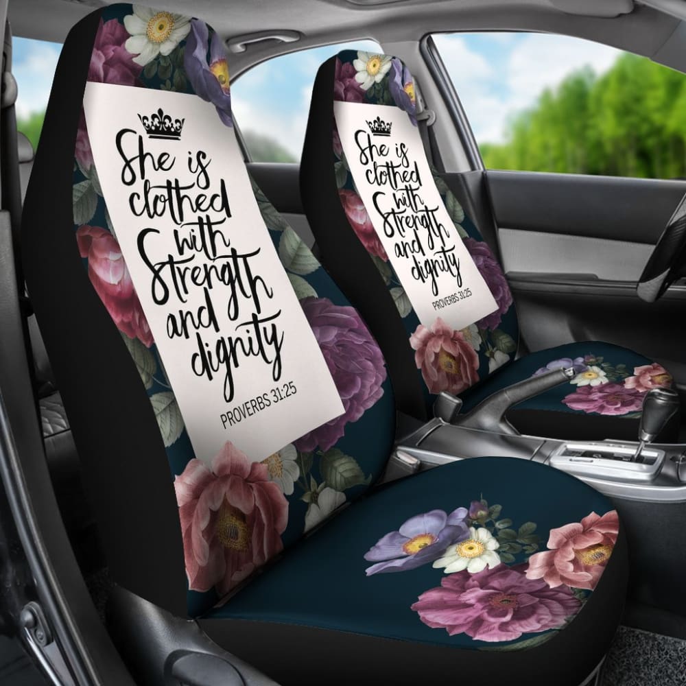 Proverbs: She Is Clothed With Strength And Dignity Custom Queen Crown And Multi Flowers Car Seat Covers