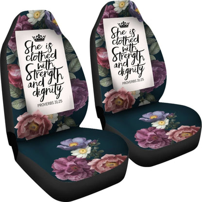 Proverbs: She Is Clothed With Strength And Dignity Custom Queen Crown And Multi Flowers Car Seat Covers