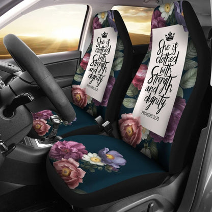 Proverbs: She Is Clothed With Strength And Dignity Custom Queen Crown And Multi Flowers Car Seat Covers