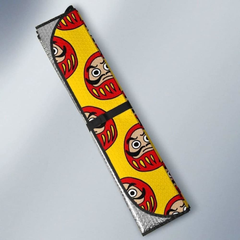 Daruma Japanese Wooden Doll Yellow Background Car Auto Sun Shades