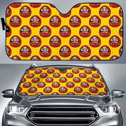 Daruma Japanese Wooden Doll Yellow Background Car Auto Sun Shades