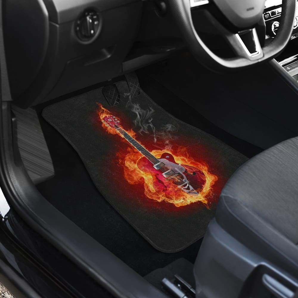 Be Unique With Electric Guitar Burned In Flaming Flower Car Floor Mats