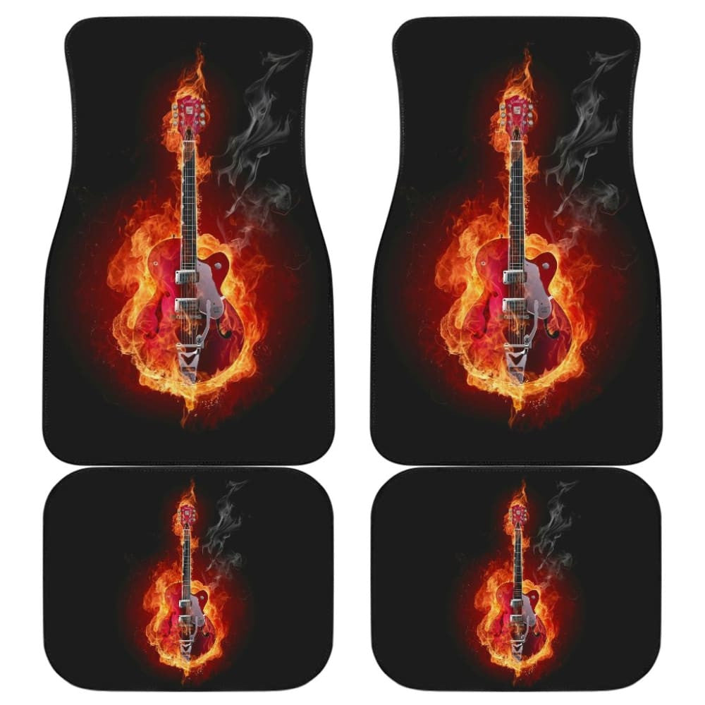Be Unique With Electric Guitar Burned In Flaming Flower Car Floor Mats