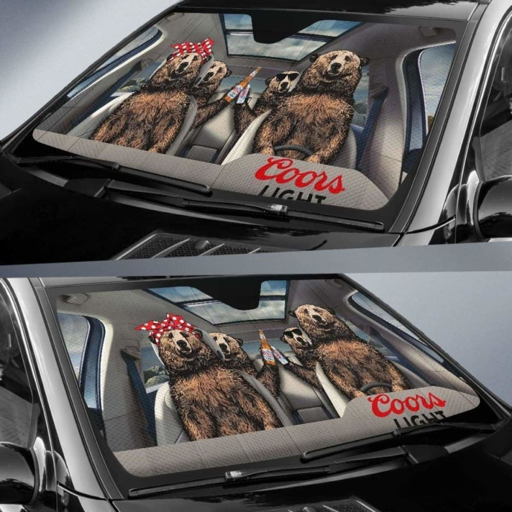 Family Bear Drink Beer Coors Light Car Sun Shade Funny