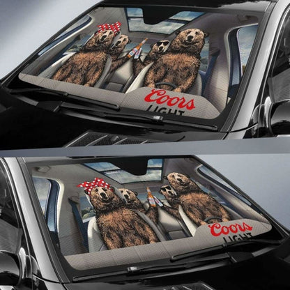Family Bear Drink Beer Coors Light Car Sun Shade Funny