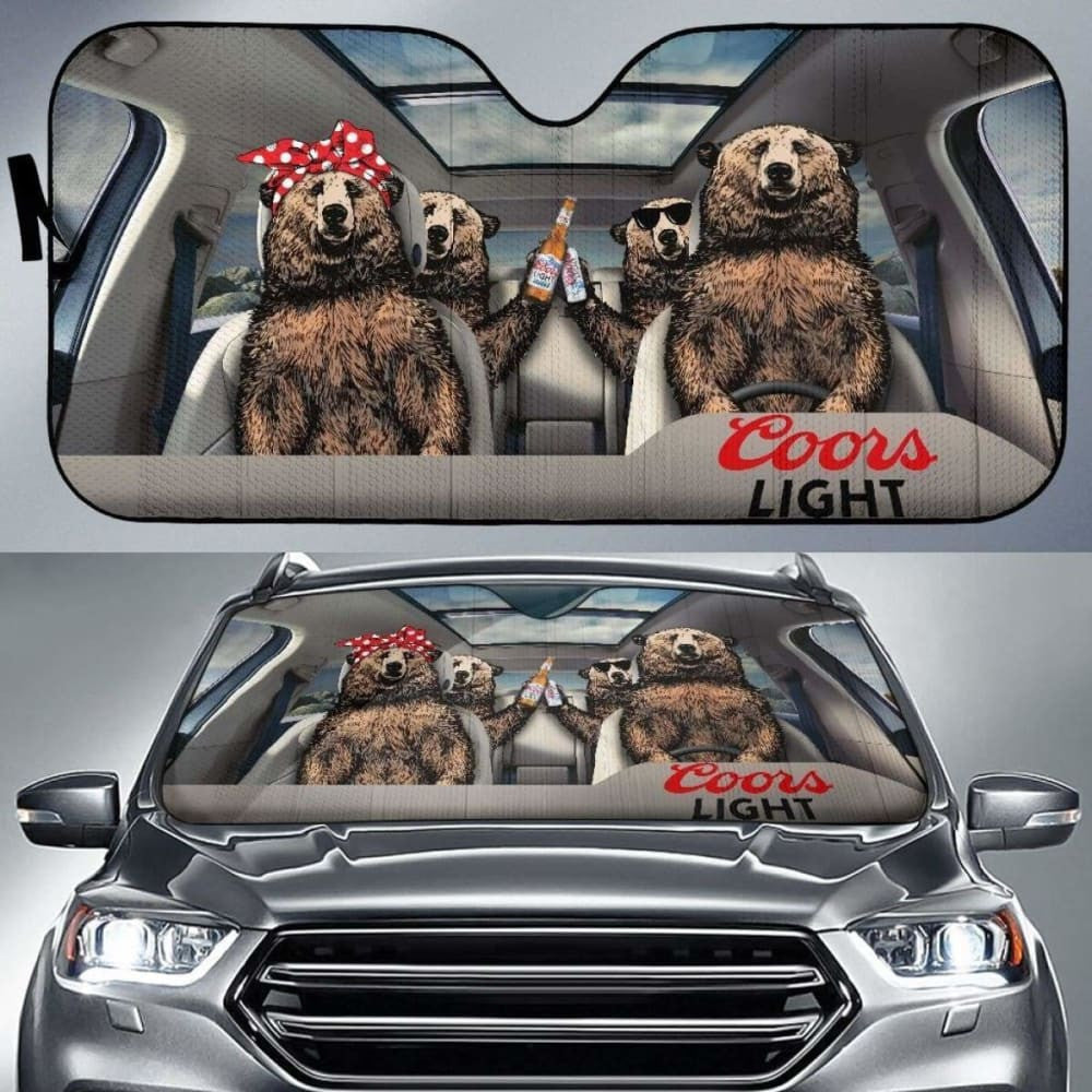 Family Bear Drink Beer Coors Light Car Sun Shade Funny
