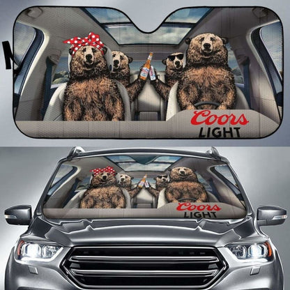 Family Bear Drink Beer Coors Light Car Sun Shade Funny