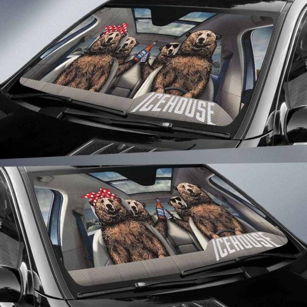 Family Bear Dink Beer Icehouse Car Sun Shade Funny