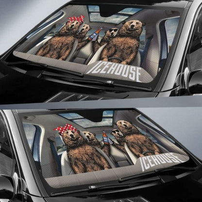 Family Bear Dink Beer Icehouse Car Sun Shade Funny