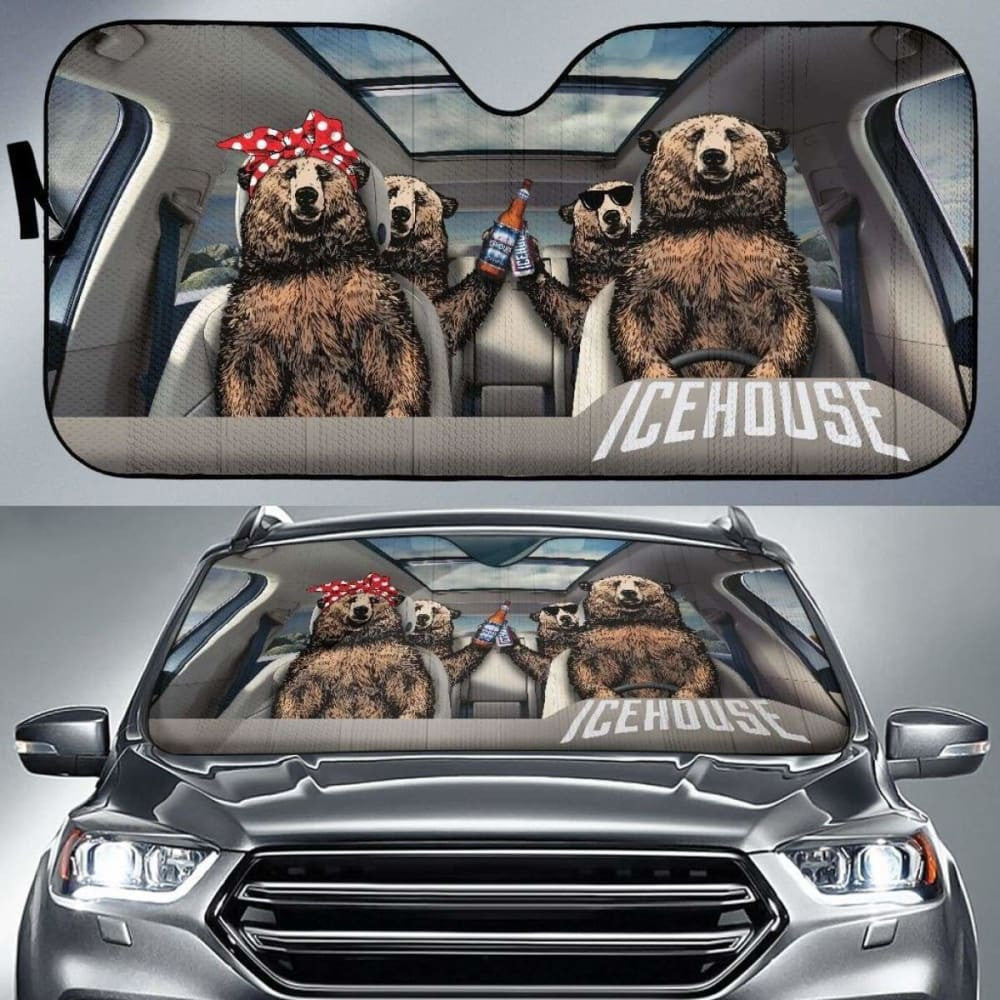 Family Bear Dink Beer Icehouse Car Sun Shade Funny