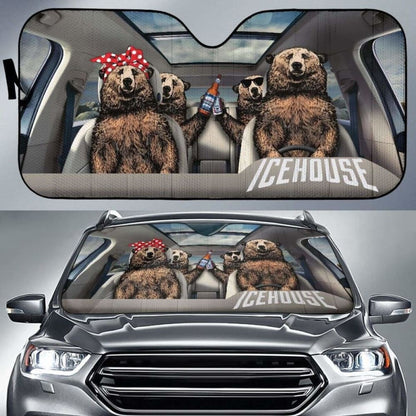 Family Bear Dink Beer Icehouse Car Sun Shade Funny