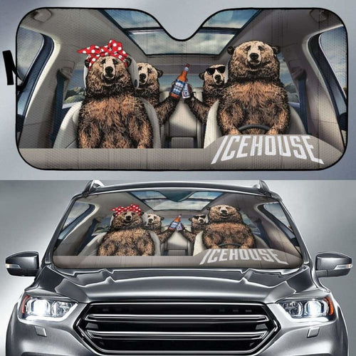 Family Bear Dink Beer Icehouse Car Sun Shade Funny