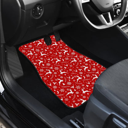 Reindeer Snowflake Christmas Tree On Red Theme Car Floor Mats