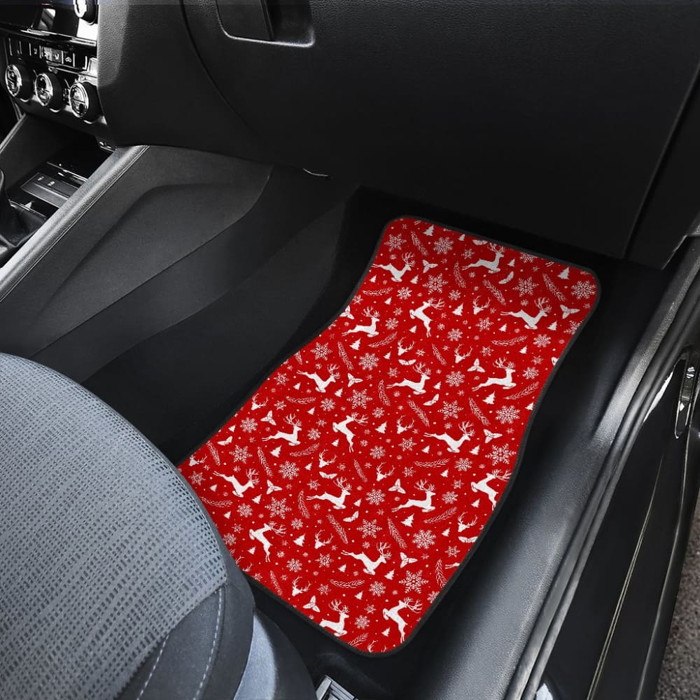 Reindeer Snowflake Christmas Tree On Red Theme Car Floor Mats