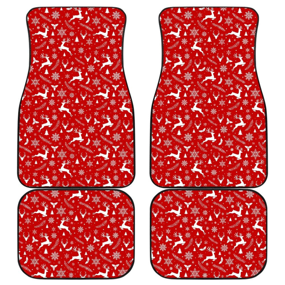 Reindeer Snowflake Christmas Tree On Red Theme Car Floor Mats