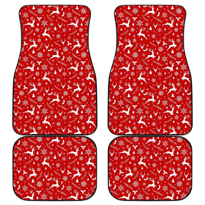 Reindeer Snowflake Christmas Tree On Red Theme Car Floor Mats