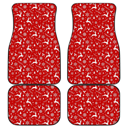 Reindeer Snowflake Christmas Tree On Red Theme Car Floor Mats