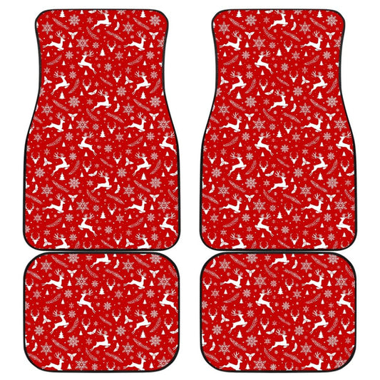 Reindeer Snowflake Christmas Tree On Red Theme Car Floor Mats