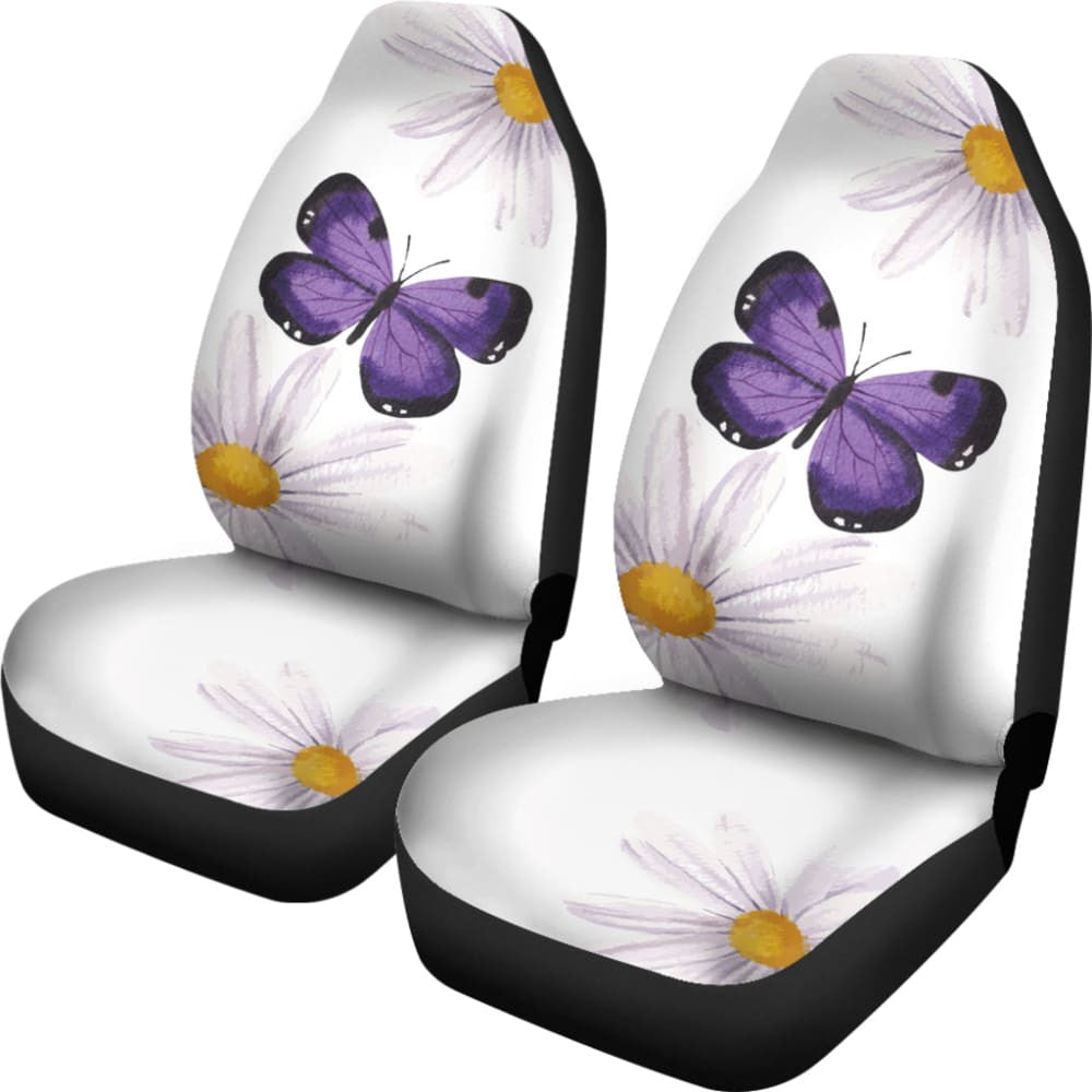 Floral Butterfly White and Purple Car Seat Covers