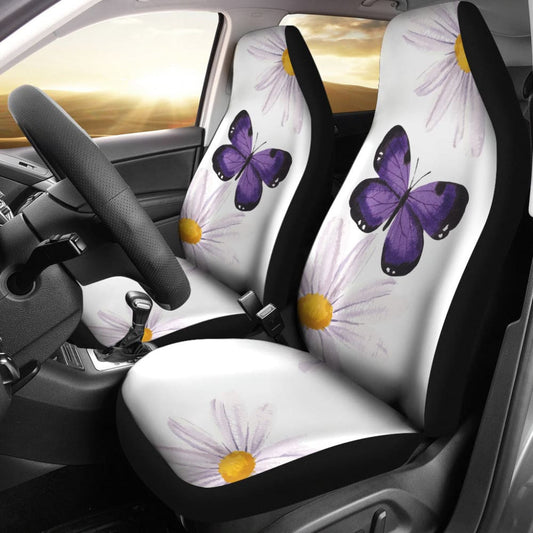 Floral Butterfly White and Purple Car Seat Covers