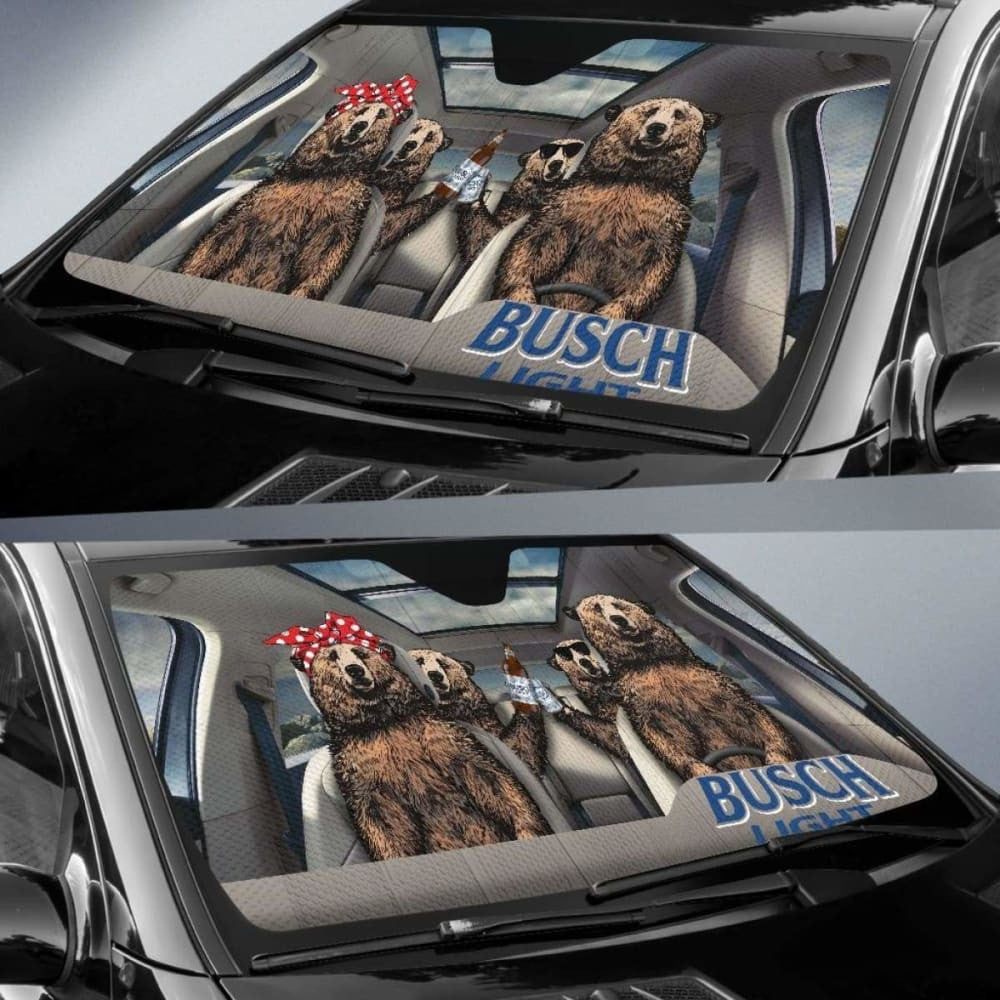Family Bear Drink Beer Busch Light Car Sun Shade Funny