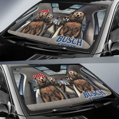 Family Bear Drink Beer Busch Light Car Sun Shade Funny