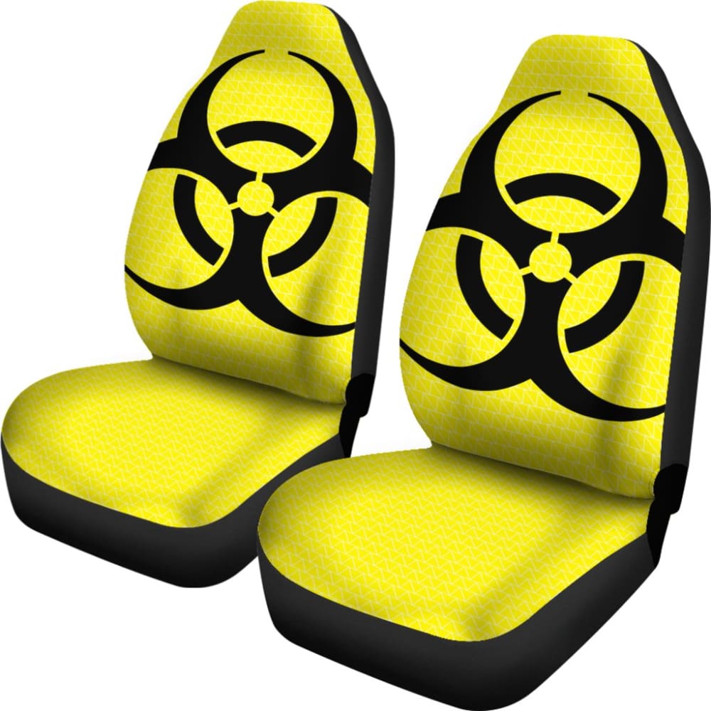 Black Biohazard Sign Yellow Background Car Seats Covers