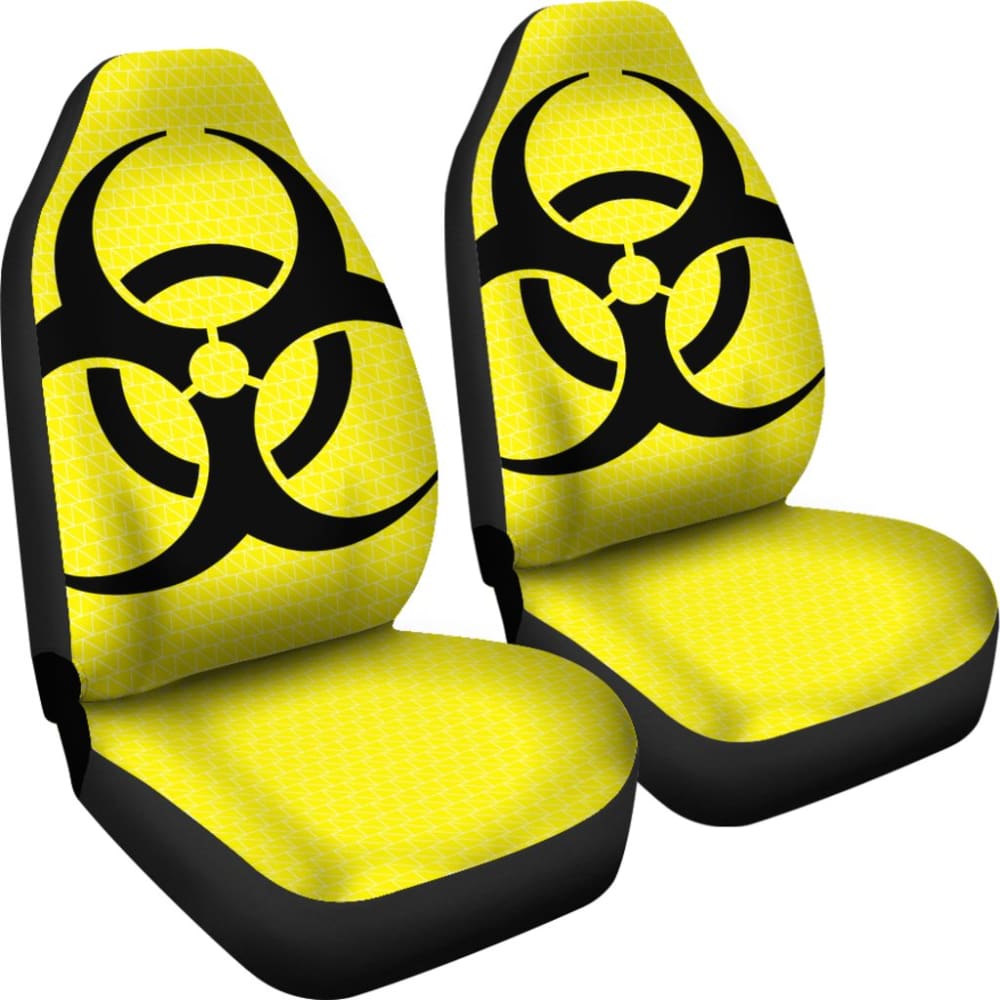 Black Biohazard Sign Yellow Background Car Seats Covers