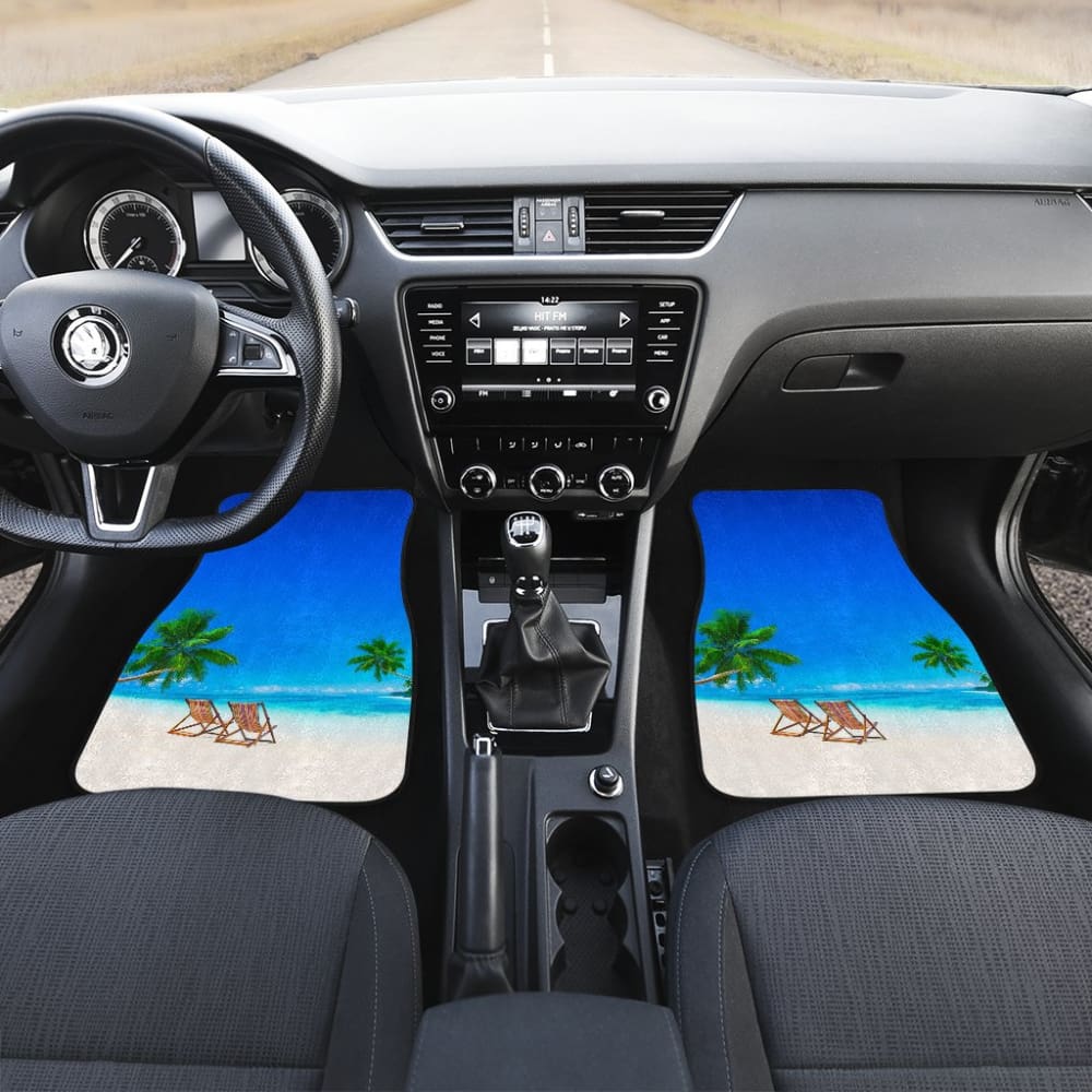 Beautiful Beach Car Floor Mats With Chairs And Palm Tree