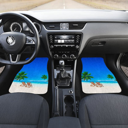 Beautiful Beach Car Floor Mats With Chairs And Palm Tree