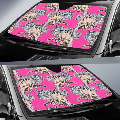 Chameleon Lizard Pattern Pink Background Car Auto Sun Shades