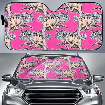 Chameleon Lizard Pattern Pink Background Car Auto Sun Shades