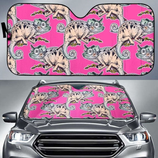 Chameleon Lizard Pattern Pink Background Car Auto Sun Shades