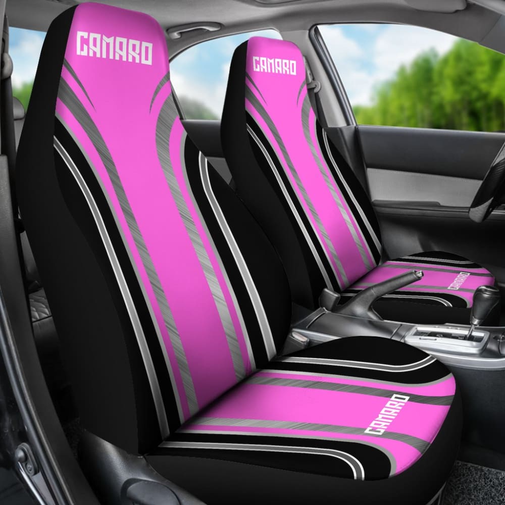 Pink Black Camaro White Letter Car Seat Covers