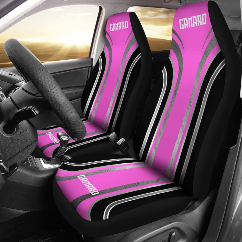 Pink Black Camaro White Letter Car Seat Covers