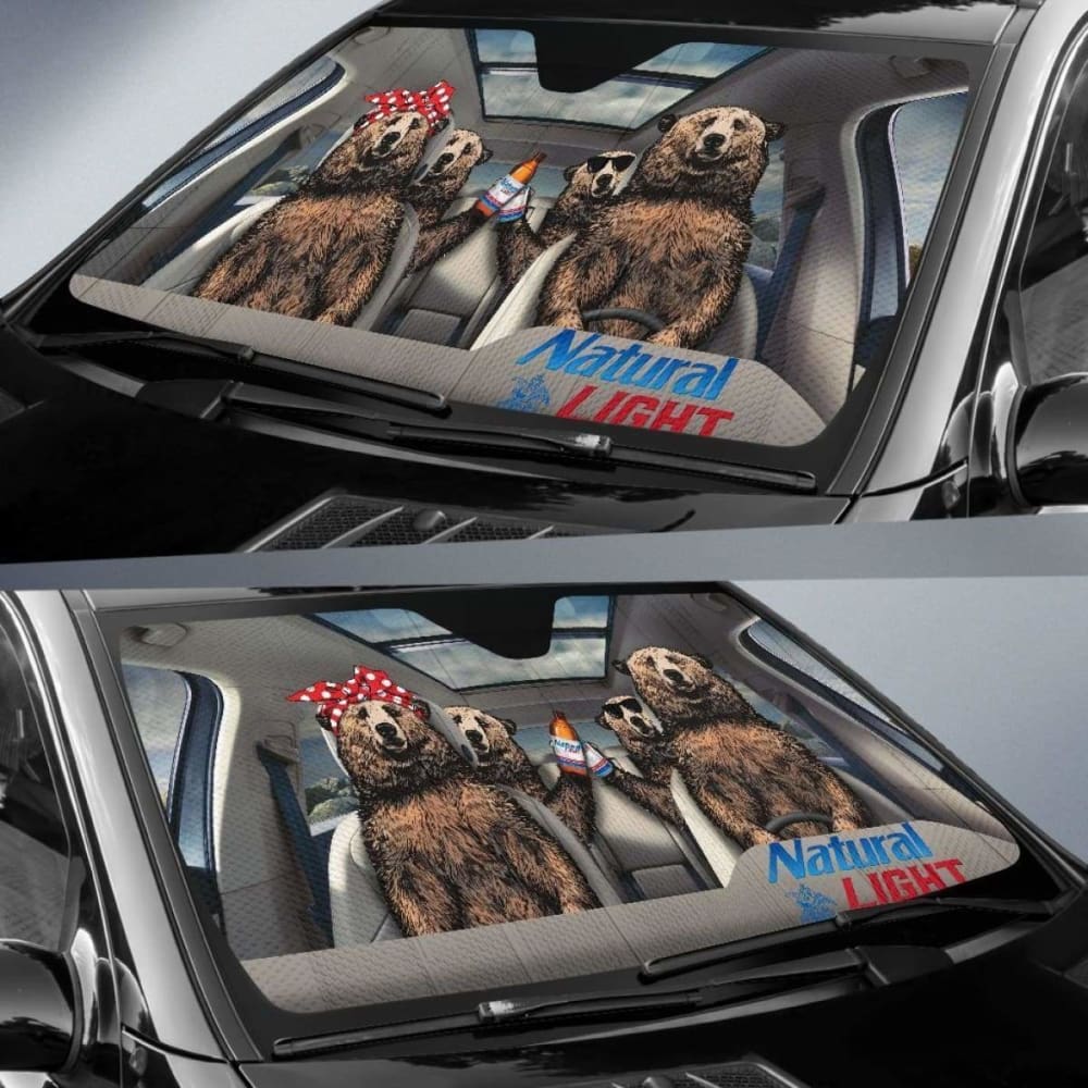 Family Bear Drink Bear Natural Light Car Sun Shade Funny