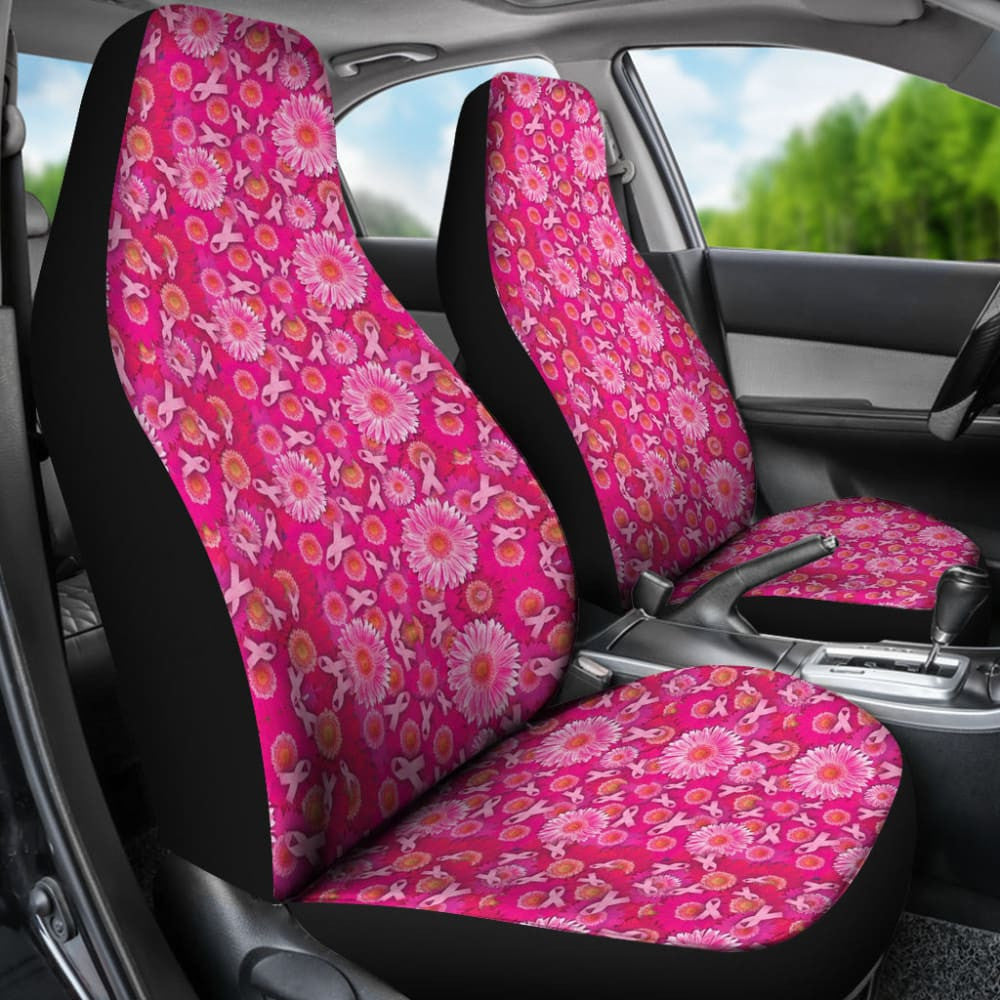 Flowers And Pink Ribbons Breast Cancer Car Seat Covers